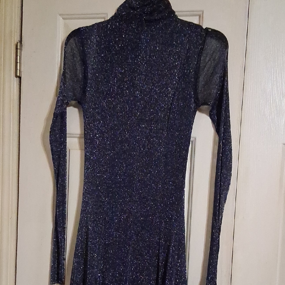H&M Metallic Black Long Sleeve Turtleneck Dress